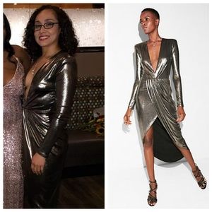 Metallic Asymmetrical Hem Maxi Dress